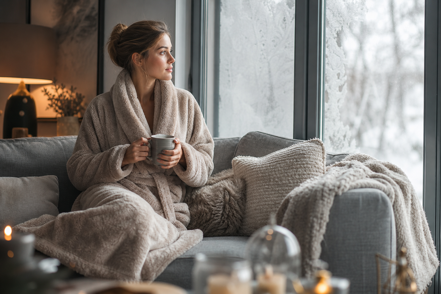 Robe de chambre chaude et longue pour une maison froide en hiver