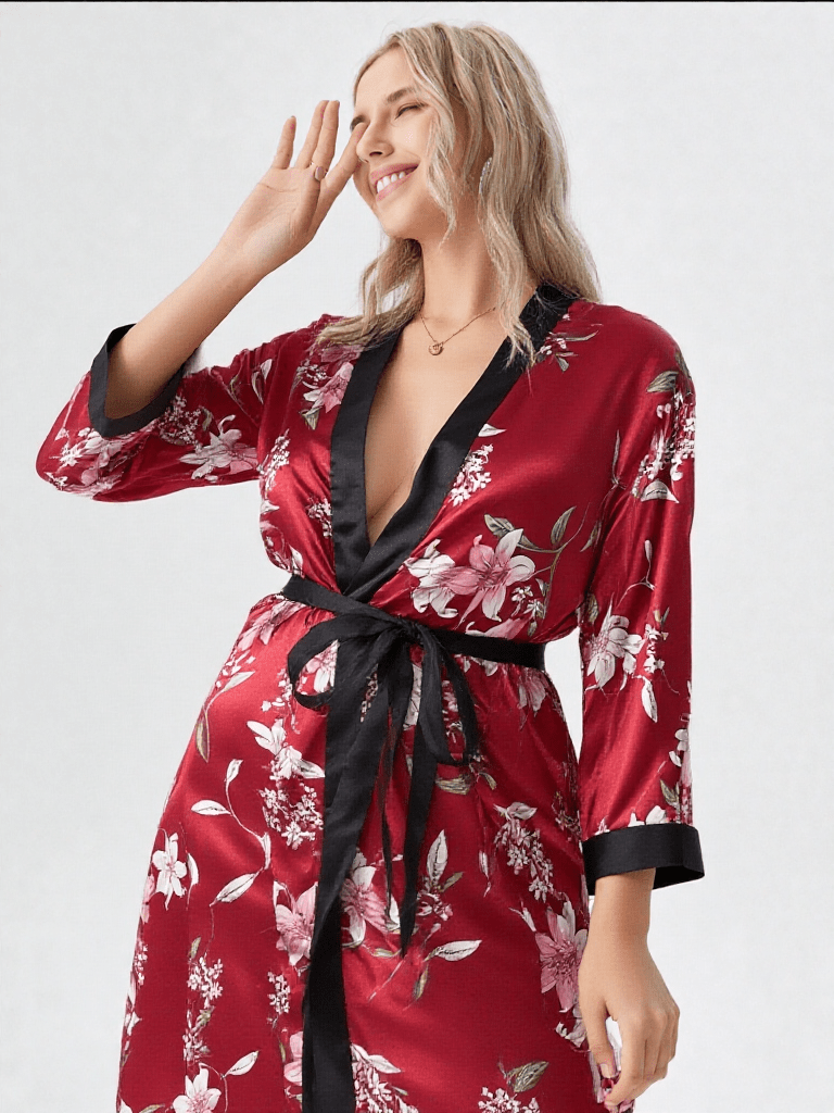 Pyjama Deux Pièces En Satin Extensible Pour Femme - Style Maison, Grande Taille, Col V, Poches | Confortable, Pour Nuit Et Détente