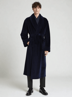 Robe de chambre homme personnalisable, vue portée, bleu, brodé, chaud, couple, hiver, homme, kimono, long, original, personnalise, polaire, uni
