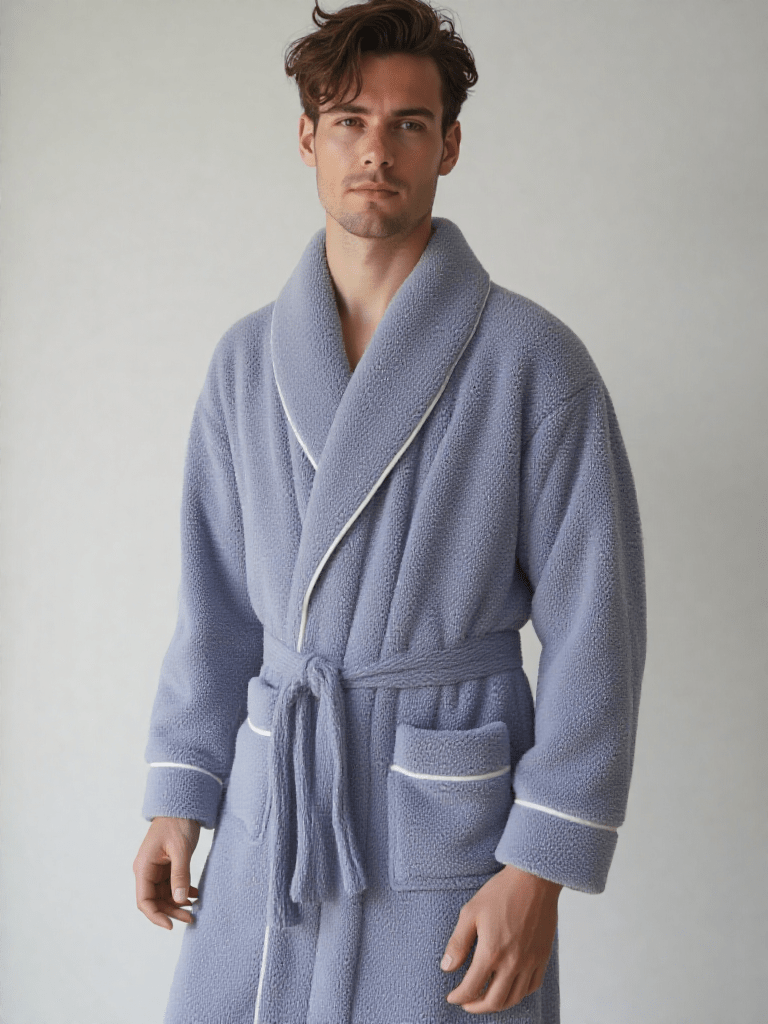 Peignoir De Bain Homme Polaire Ultra Doux - Motif à Carreaux Gris Anthracite - Taille L/XL - Avec Poches