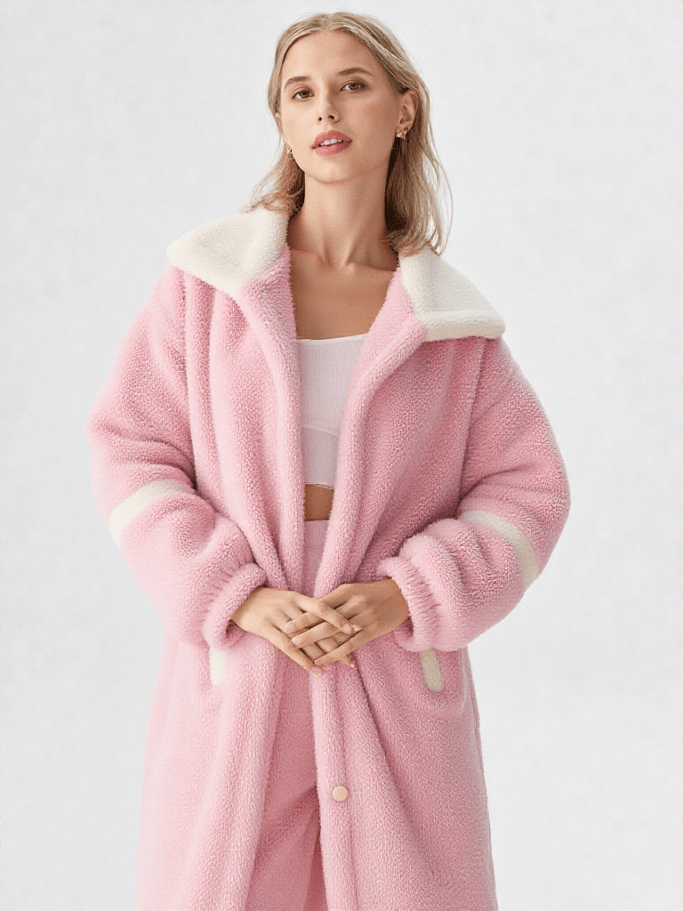 Peignoir Femme Long En Flannel Polaire - Chaud Et Doux Pour L'hiver, Robe De Chambre Confortable Maison - 5