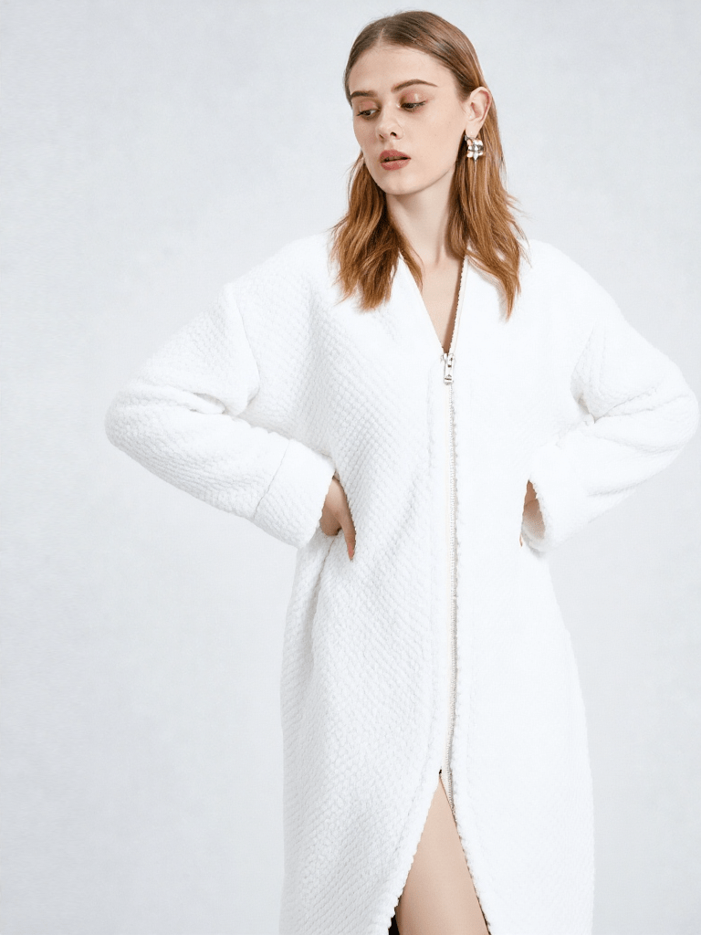 Robe De Chambre Femme Hiver Avec Capuche - Peignoir Polaire Double Face, Fermeture éclair, épais Et Chaud Pour La Maison
