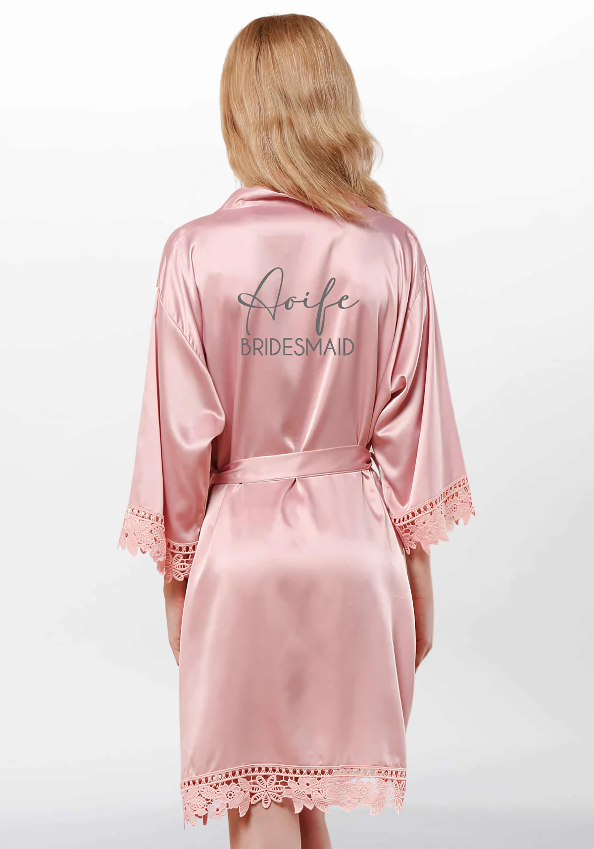 Robe de chambre satin personnalise rose