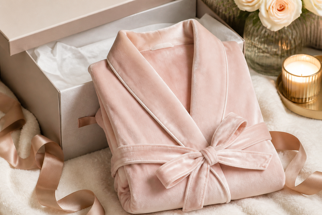 Robe de chambre velours pliée en coffret pour un cadeau cocooning élégant