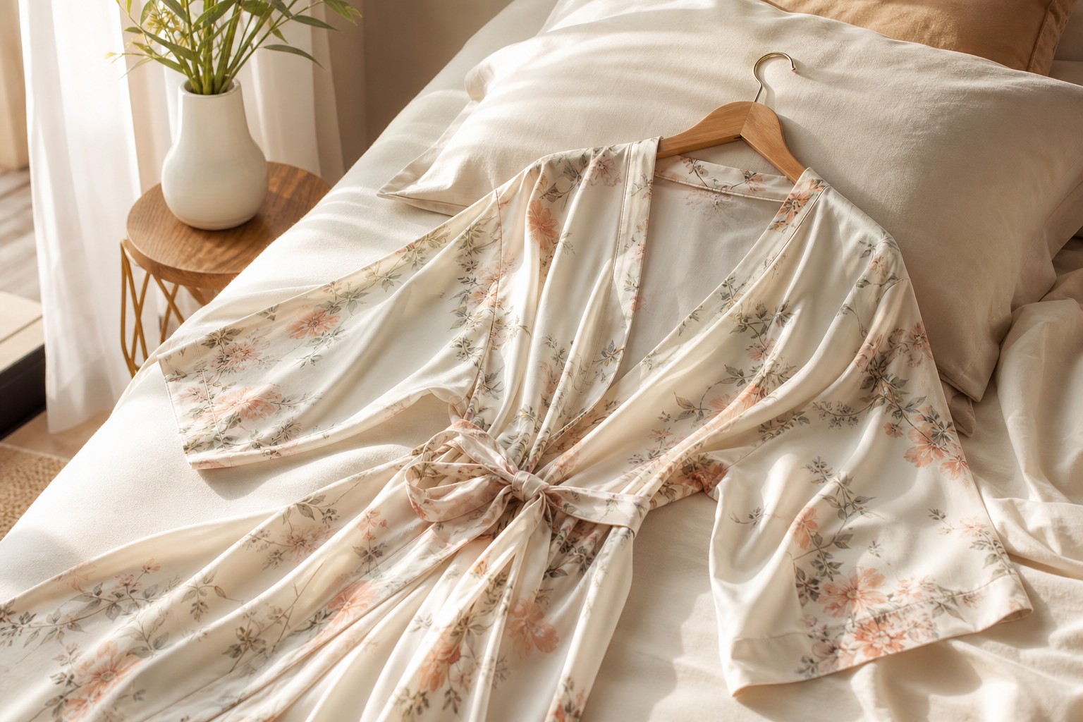 Robe de chambre femme légère pour comparer coton et satin en été