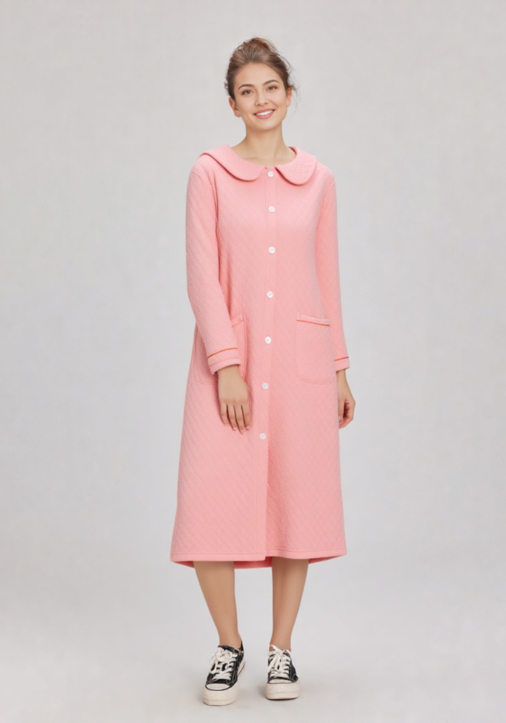 Robe de chambre femme chaude longue boutonnée