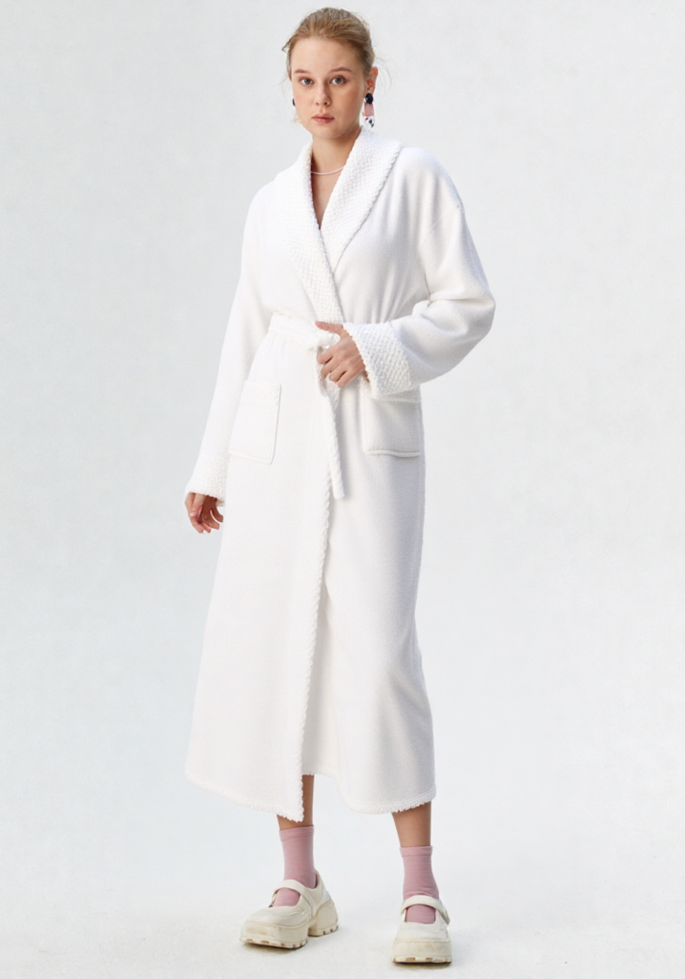 Robe de chambre femme polaire longue blanche