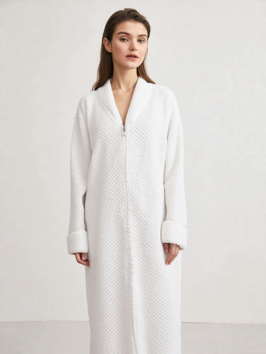 Damen-Morgenmantel aus Fleece mit Reißverschluss 