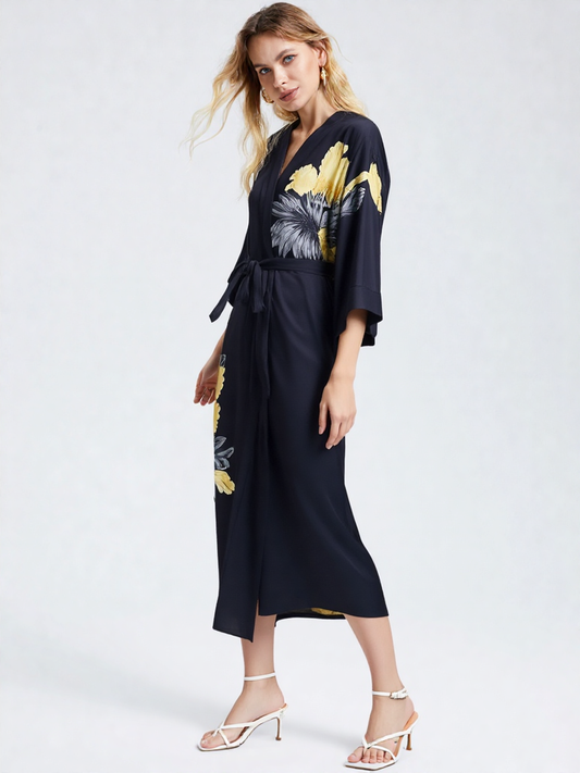 Robe de chambre longue satin femme