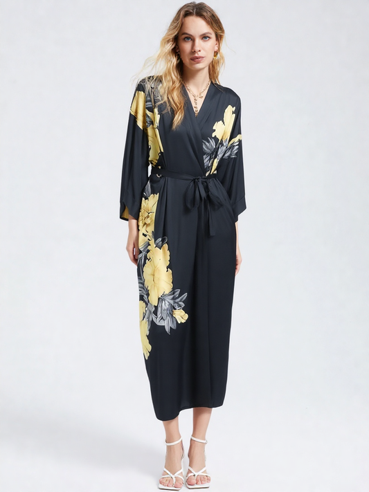 Robe de chambre longue satin femme