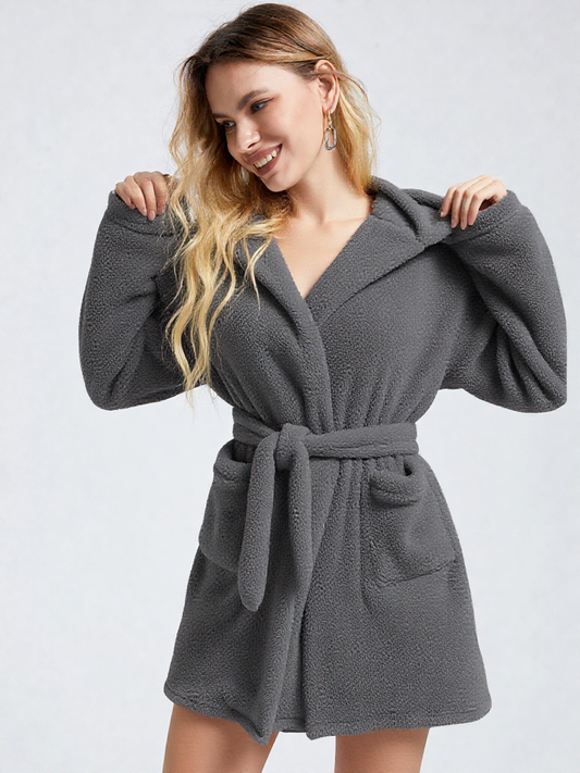 Robe de chambre polaire femme courte grise