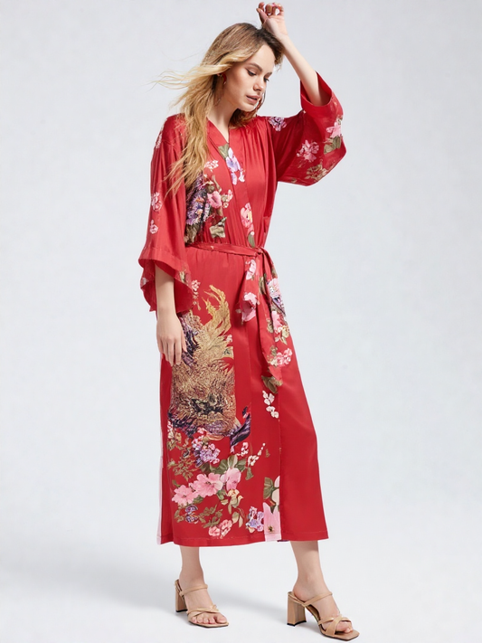 Robe de chambre satin rouge