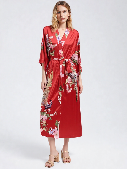 Robe de chambre satin rouge