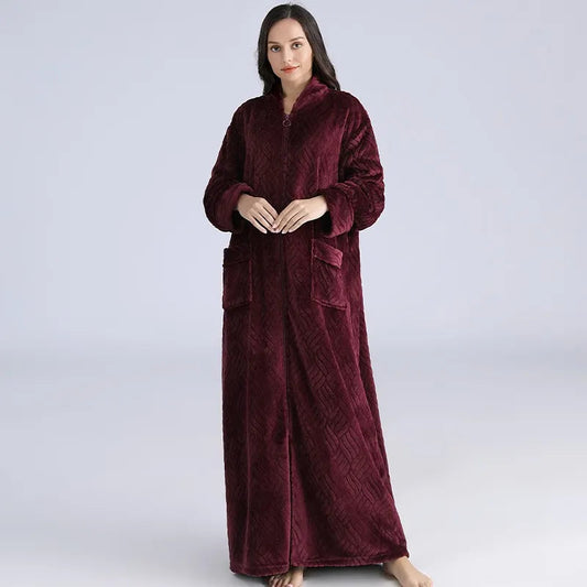larobedechambre Burgundy / M 40-60Kg Robe de chambre polaire zippée femme