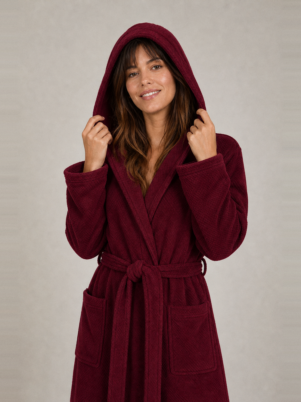 Peignoir chaud long femme – capuche