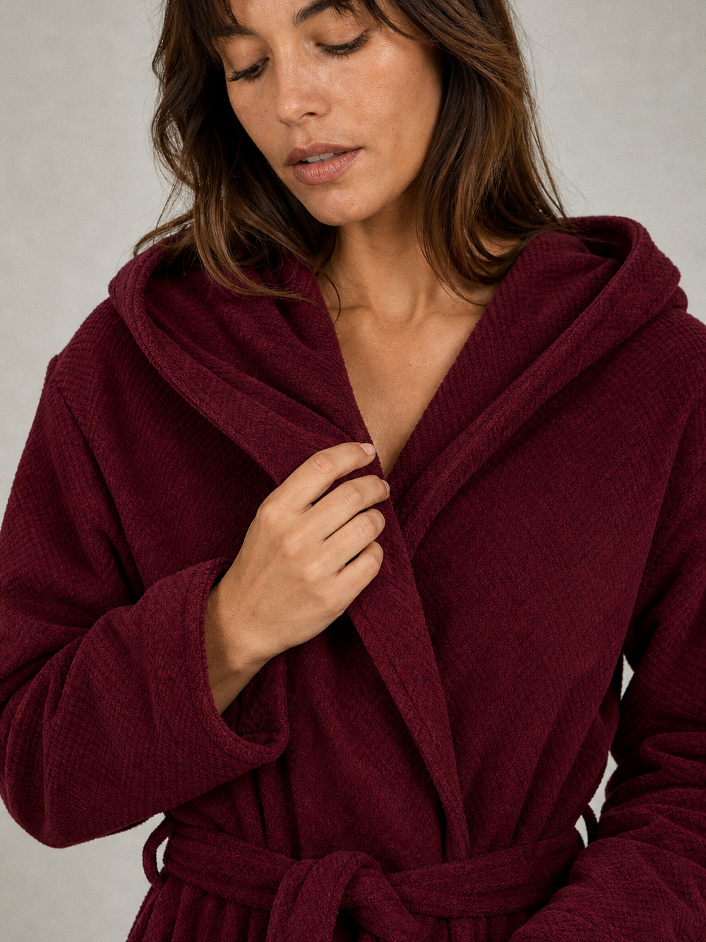 Peignoir chaud long femme – gros plan matière