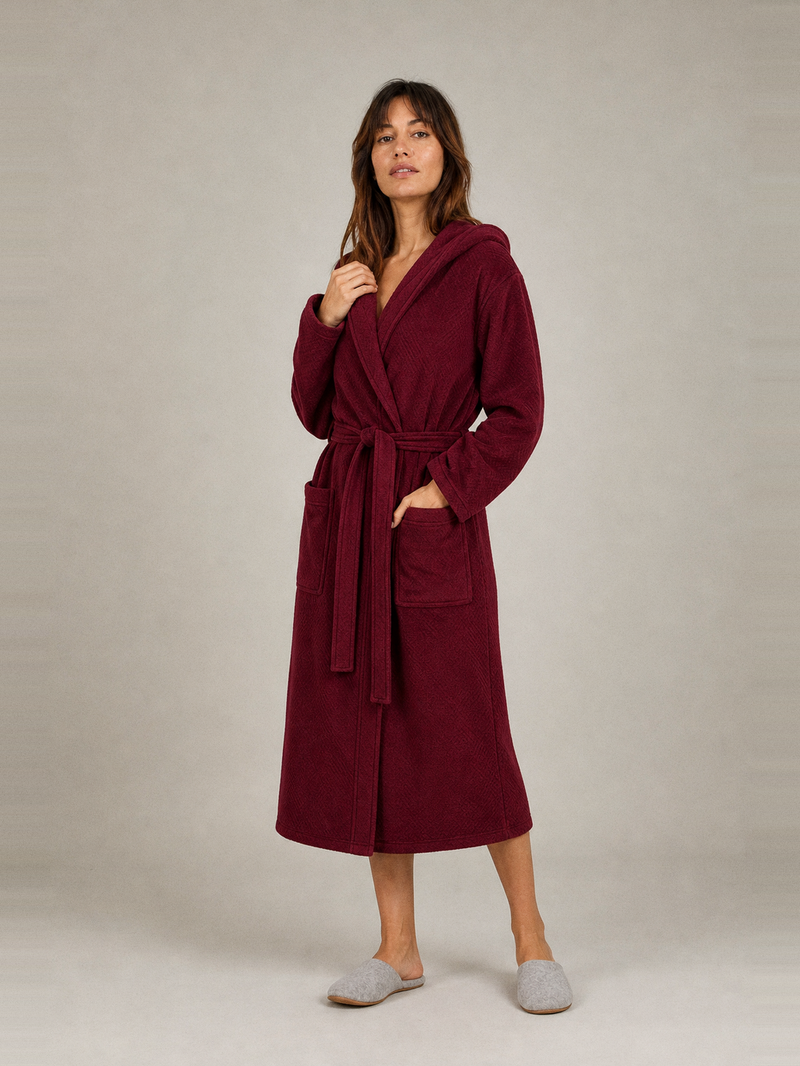 Peignoir chaud long femme – portée de face