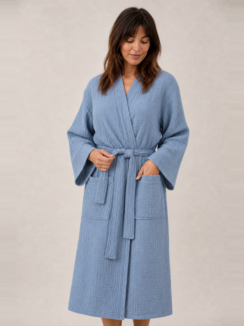 Peignoir coton léger femme – ceinture et poches