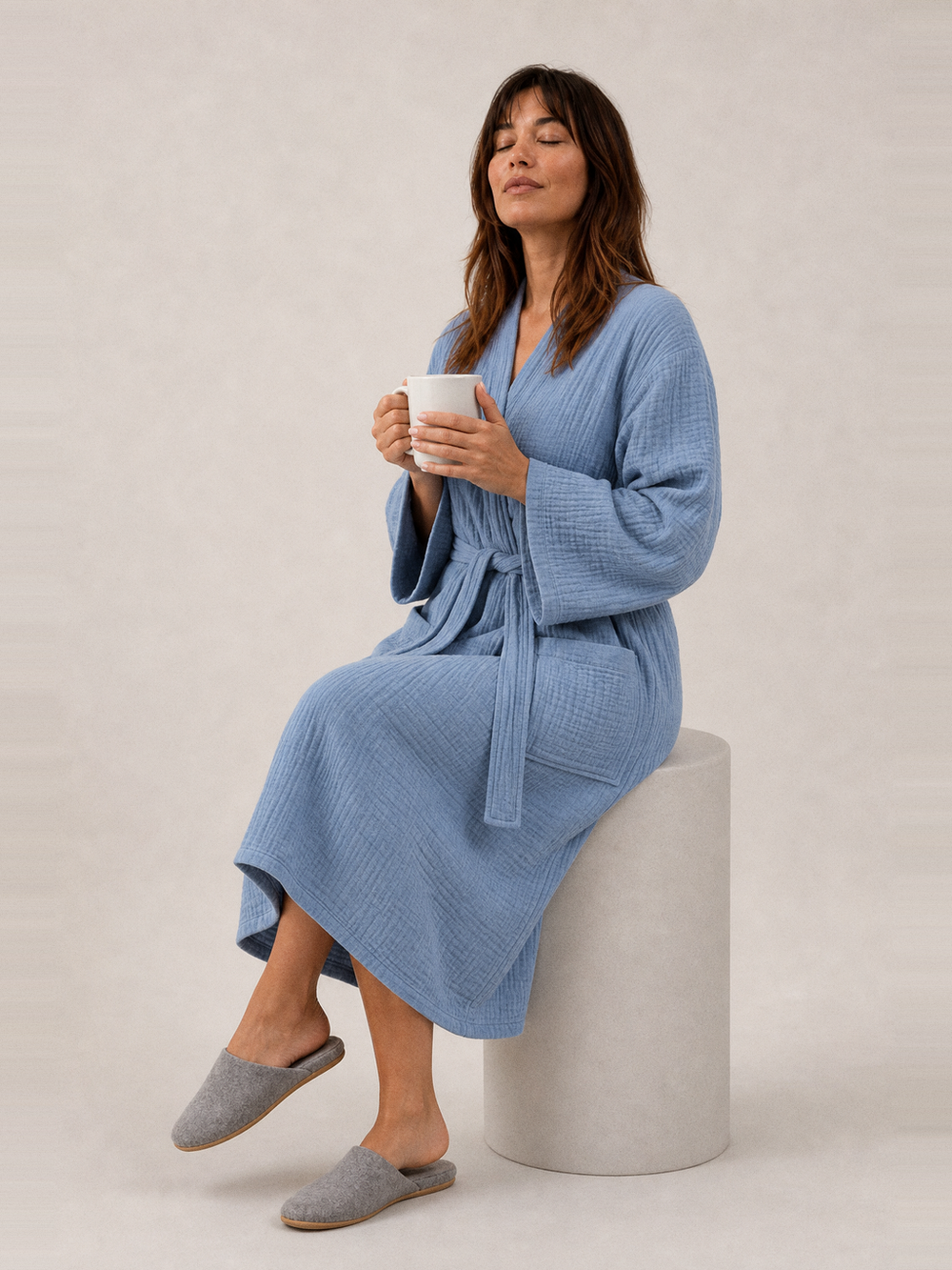 Peignoir coton léger femme – portée assise