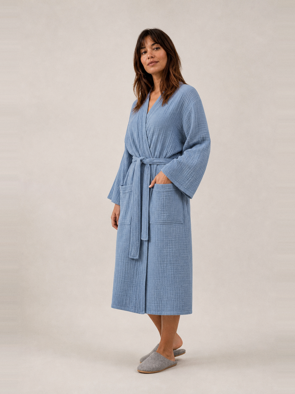 Peignoir coton léger femme – portée de face
