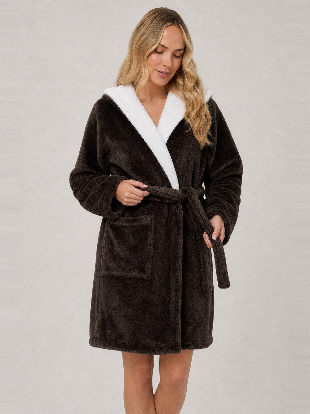 Peignoir court femme polaire – ceinture et poches