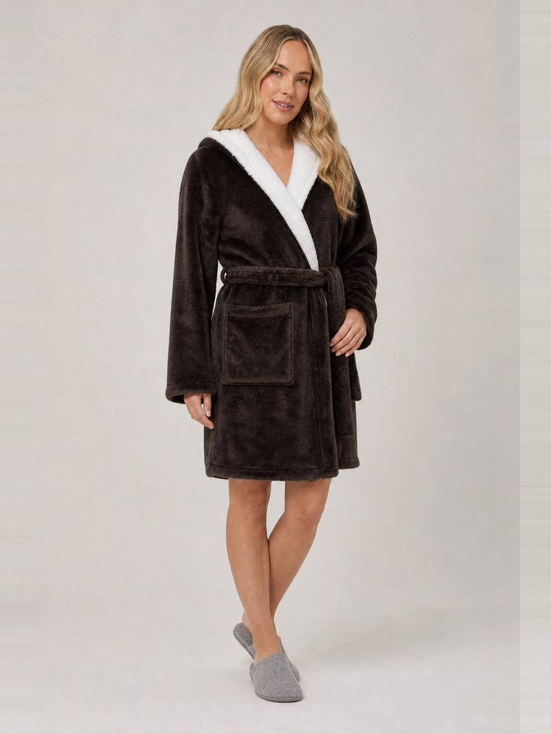 Peignoir court femme polaire – portée de face