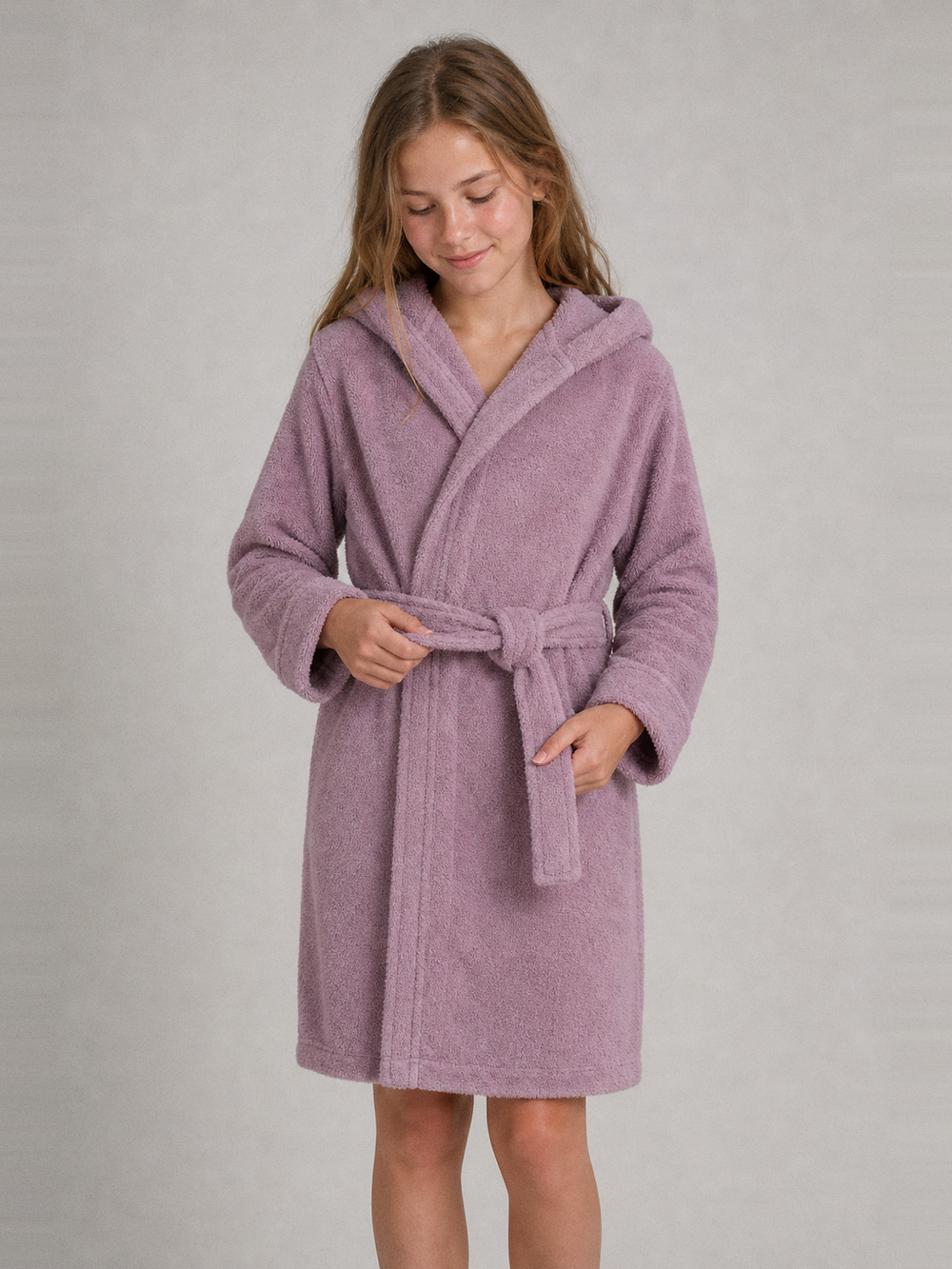 Peignoir de bain éponge fille 14 ans – ceinture et poches