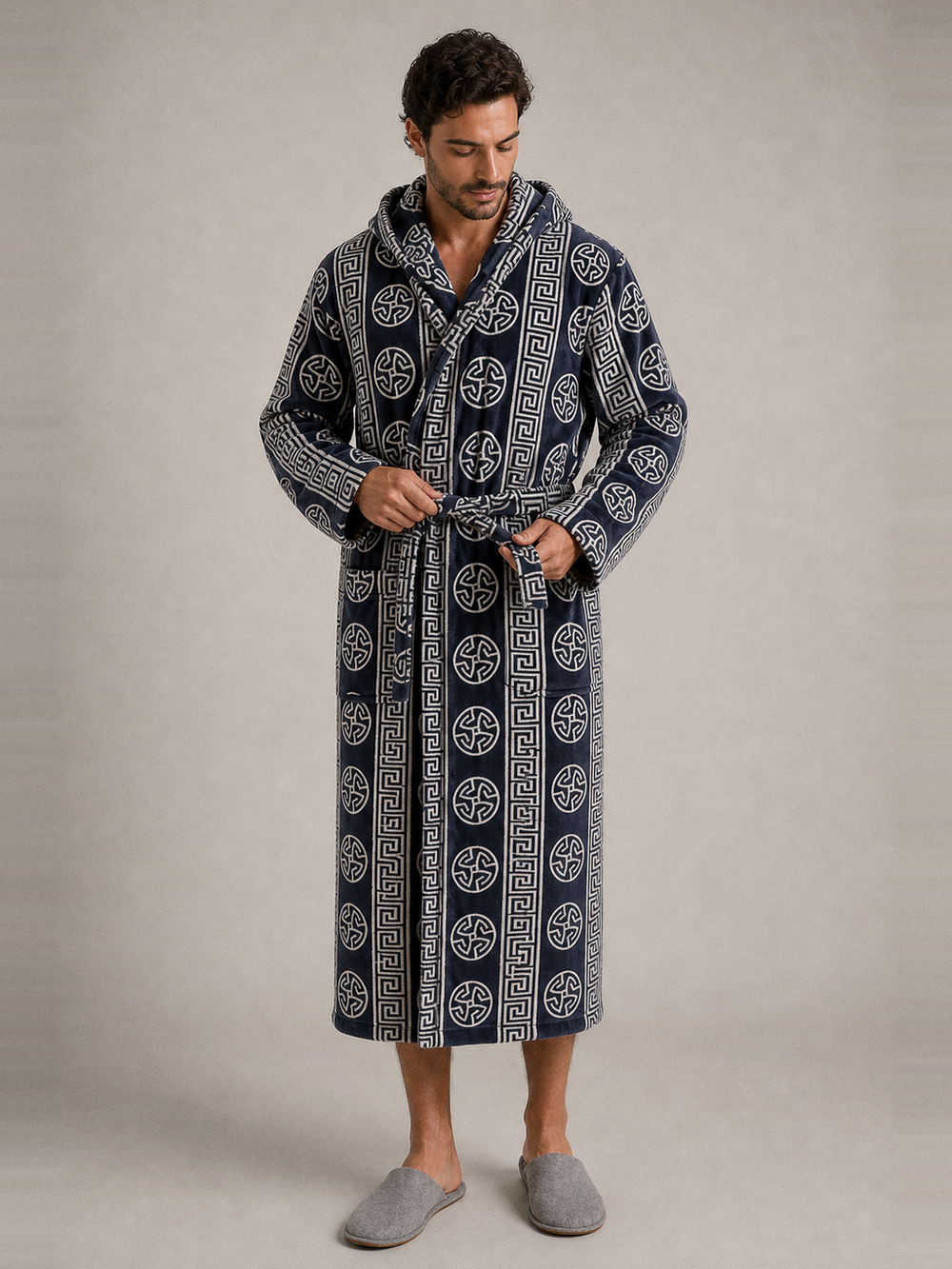 Peignoir de bain éponge homme avec capuche – ceinture et poches