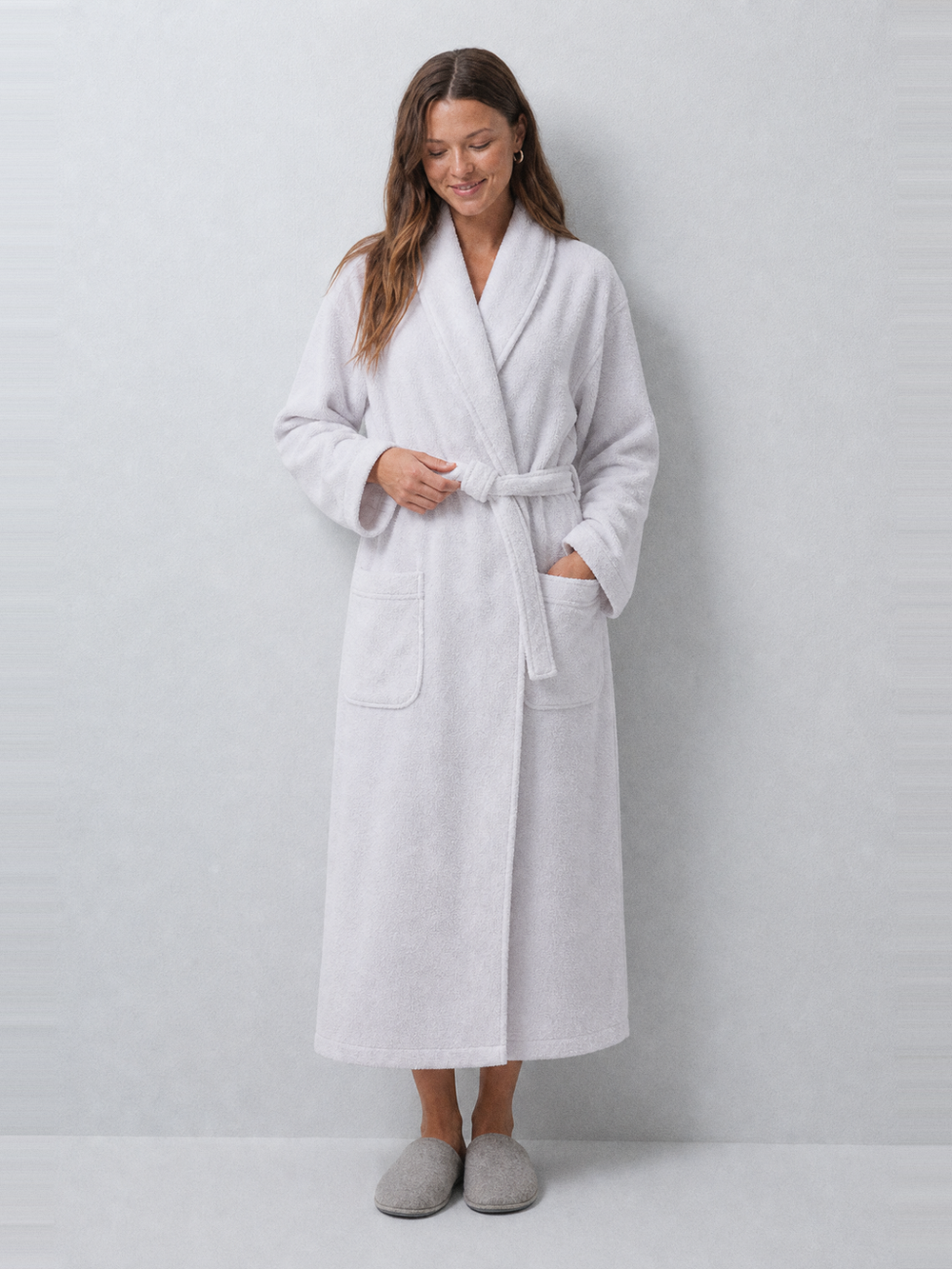 Peignoir femme long coton – ceinture et poches