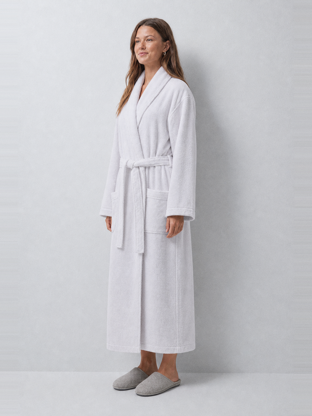 Peignoir femme long coton – longueur portée de profil
