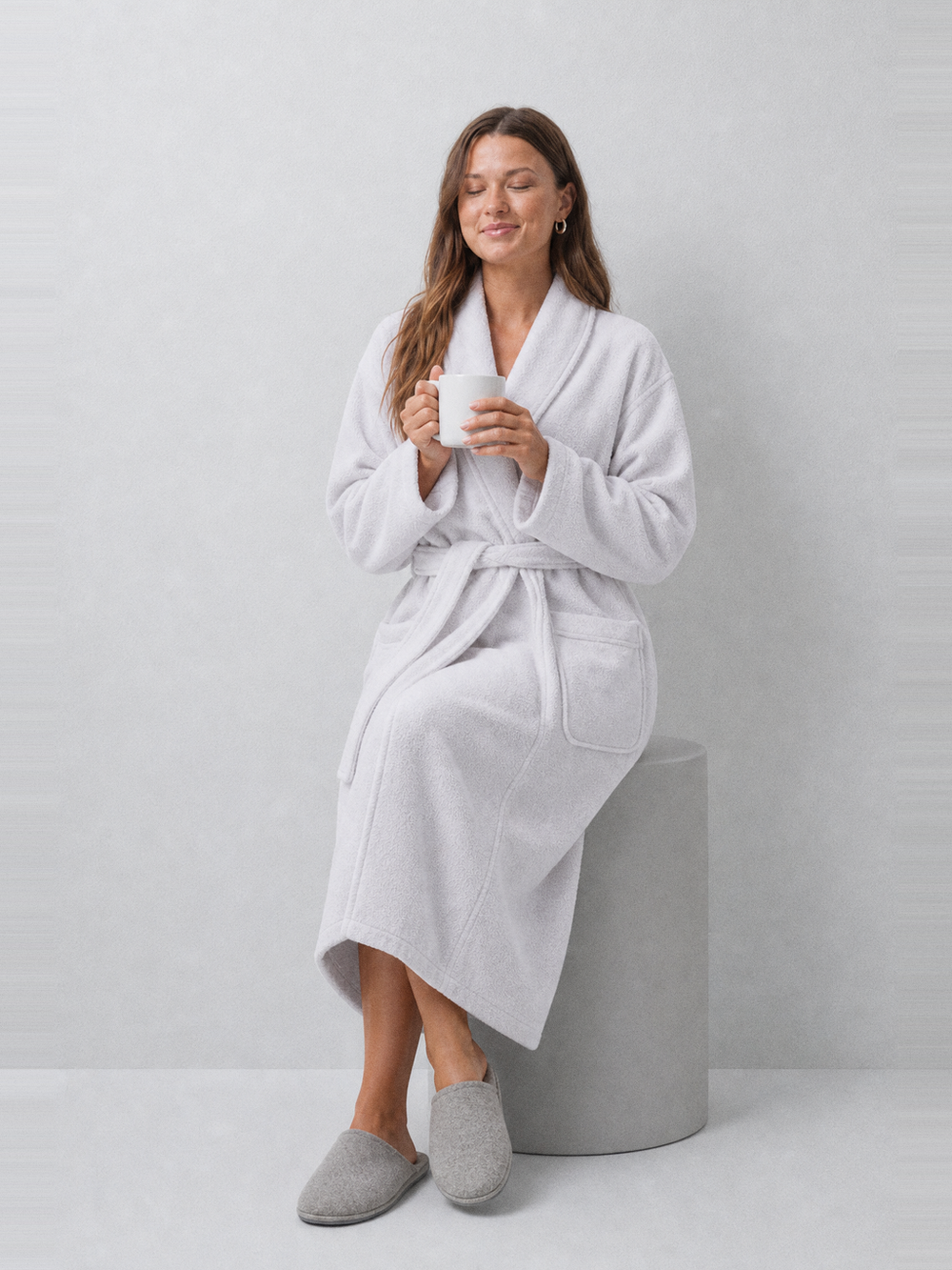 Peignoir femme long coton – portée assise