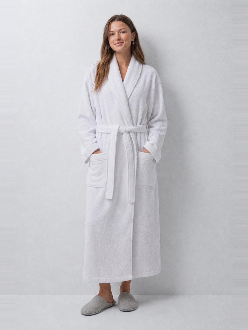 Peignoir femme long coton – portée de face