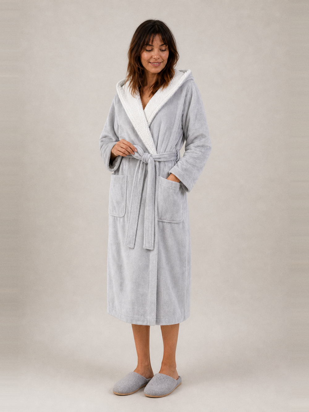 Peignoir femme long polaire – ceinture et poches