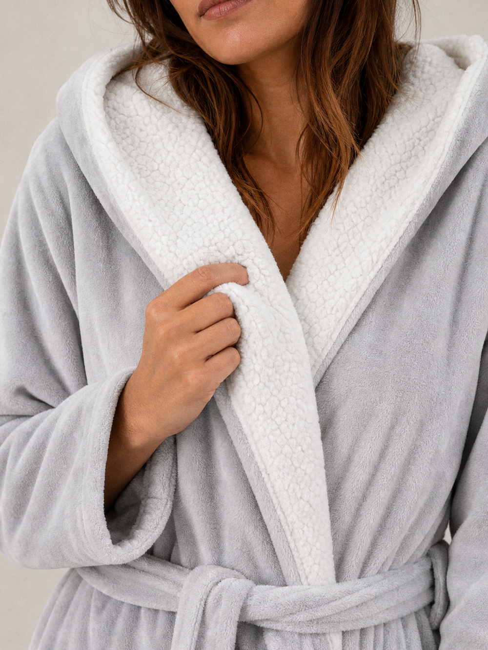 Peignoir femme long polaire – gros plan matière
