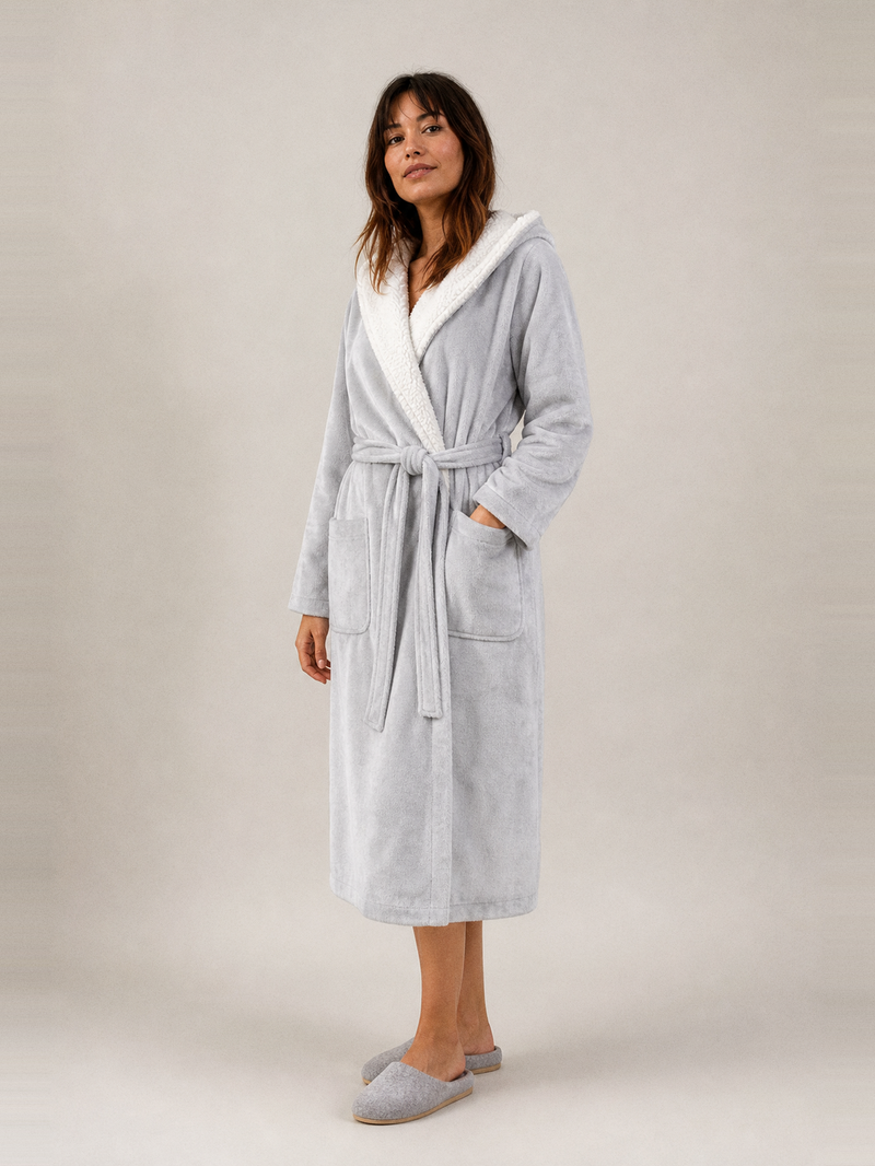Peignoir femme long polaire – portée de face
