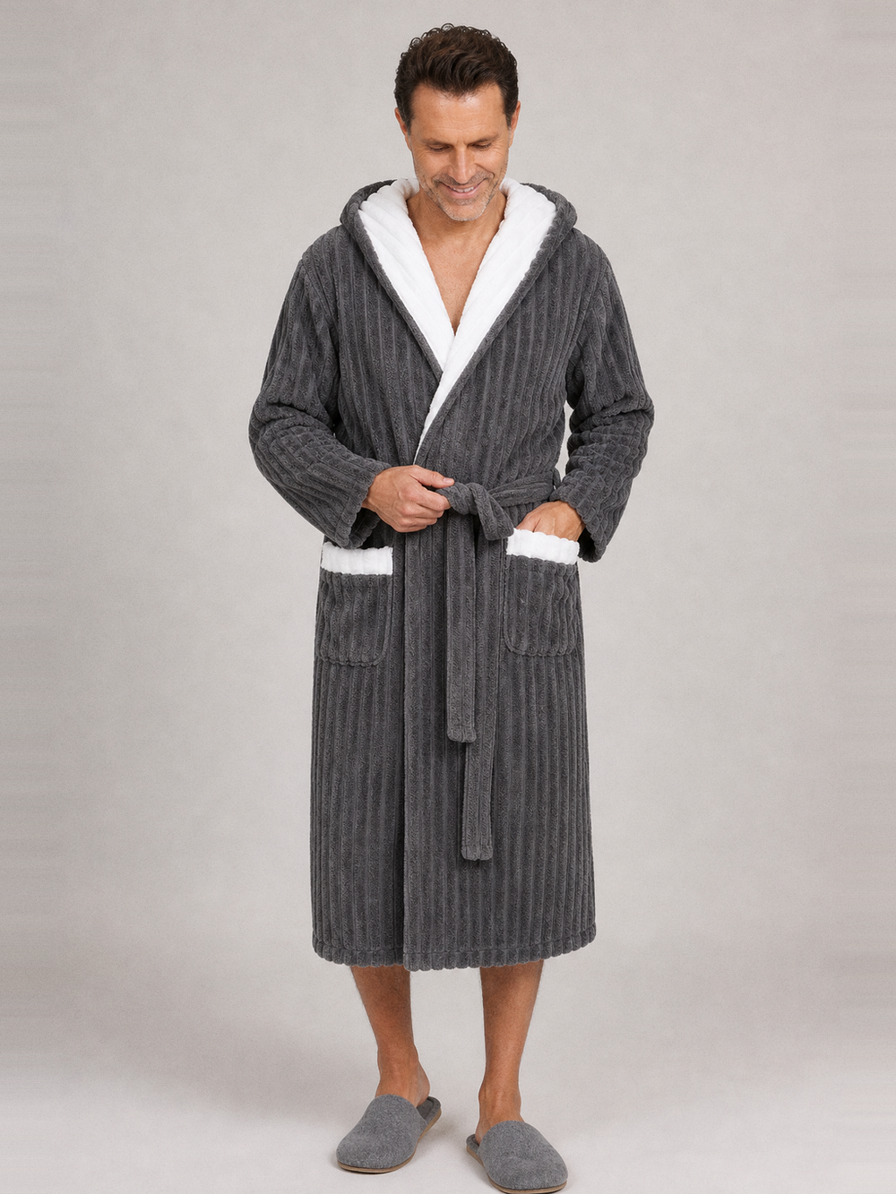 Peignoir homme capuche luxe – ceinture et poches