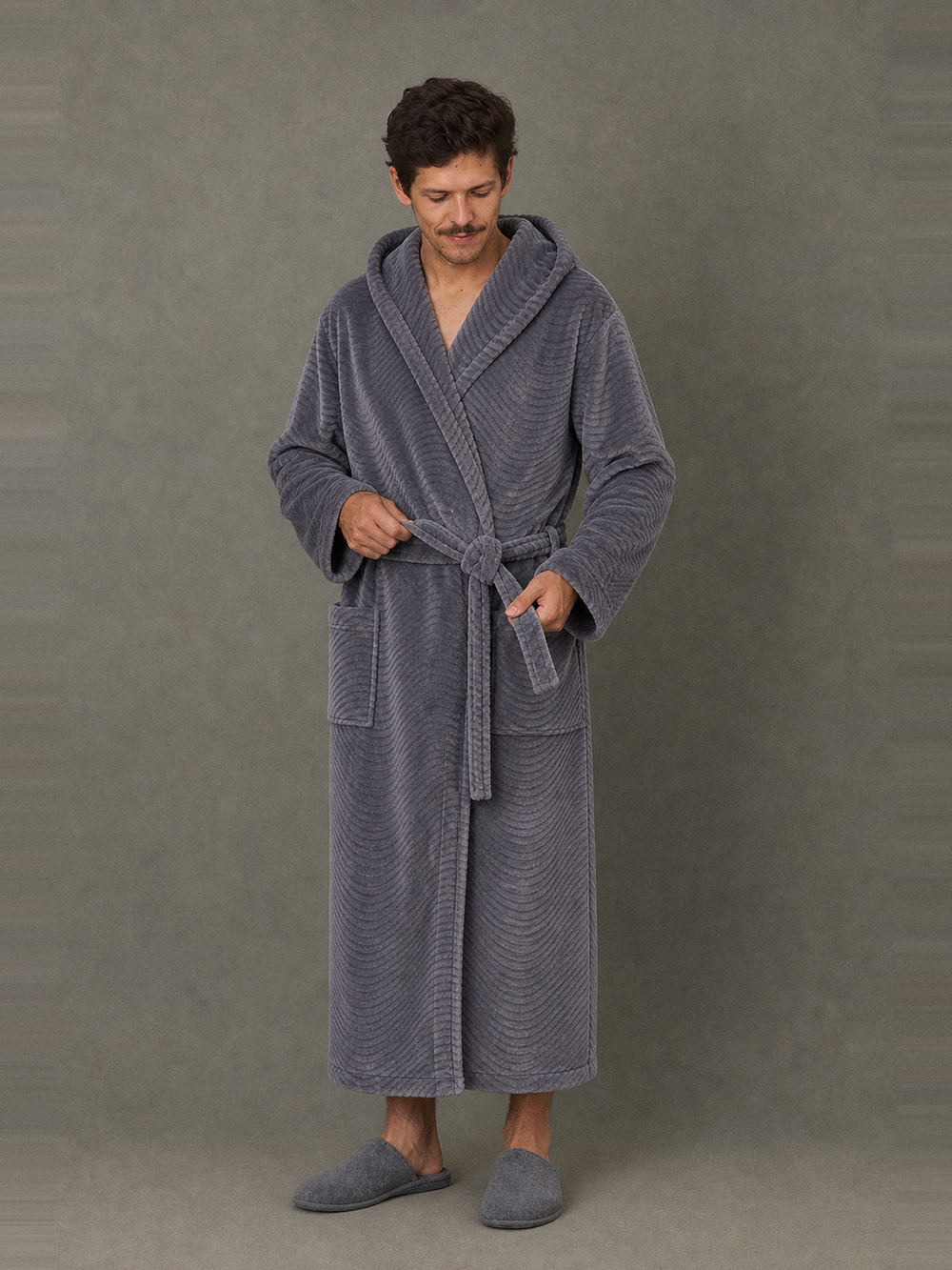 Peignoir homme long capuche – ceinture et poches