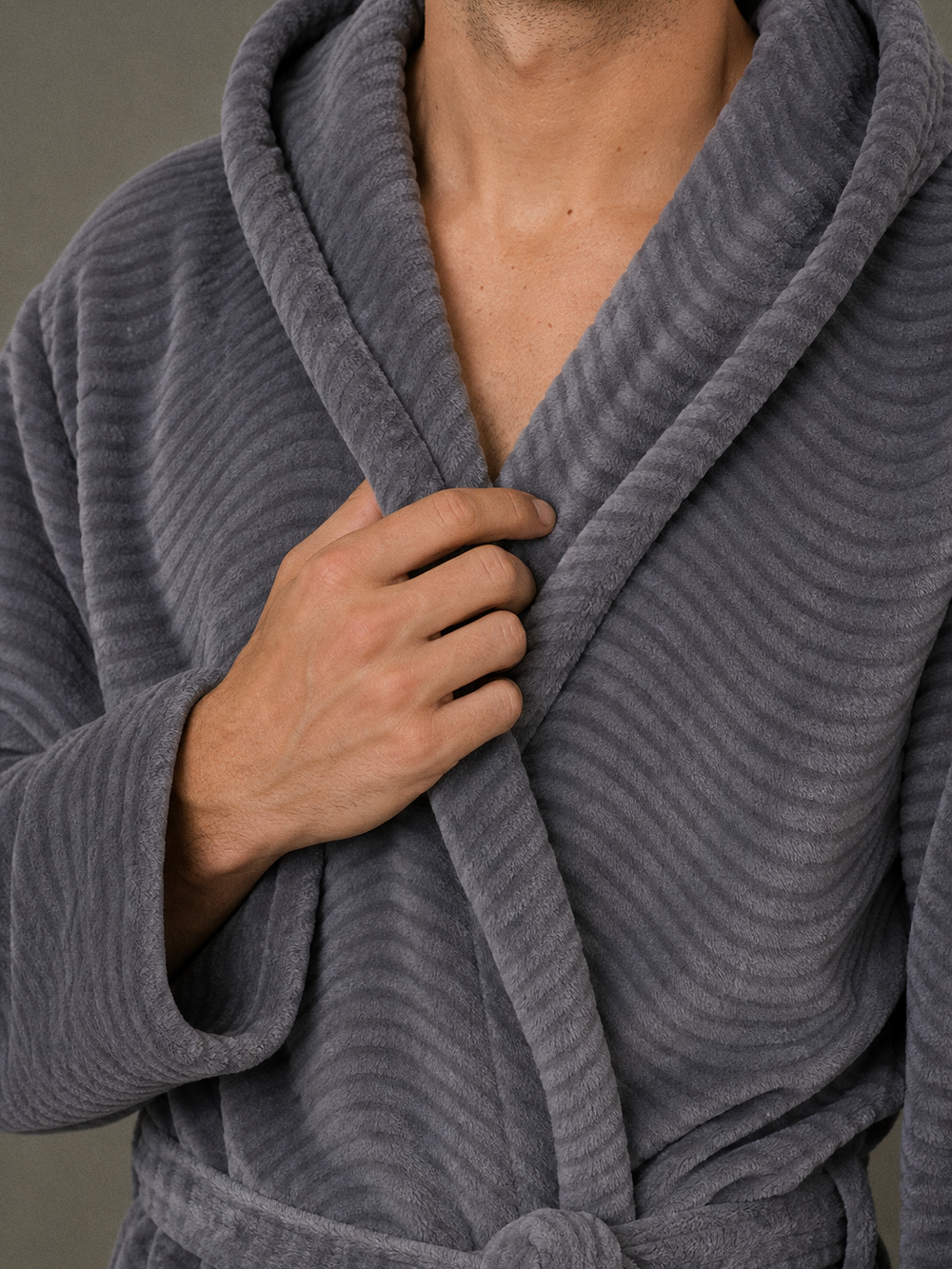 Peignoir homme long capuche – gros plan matière