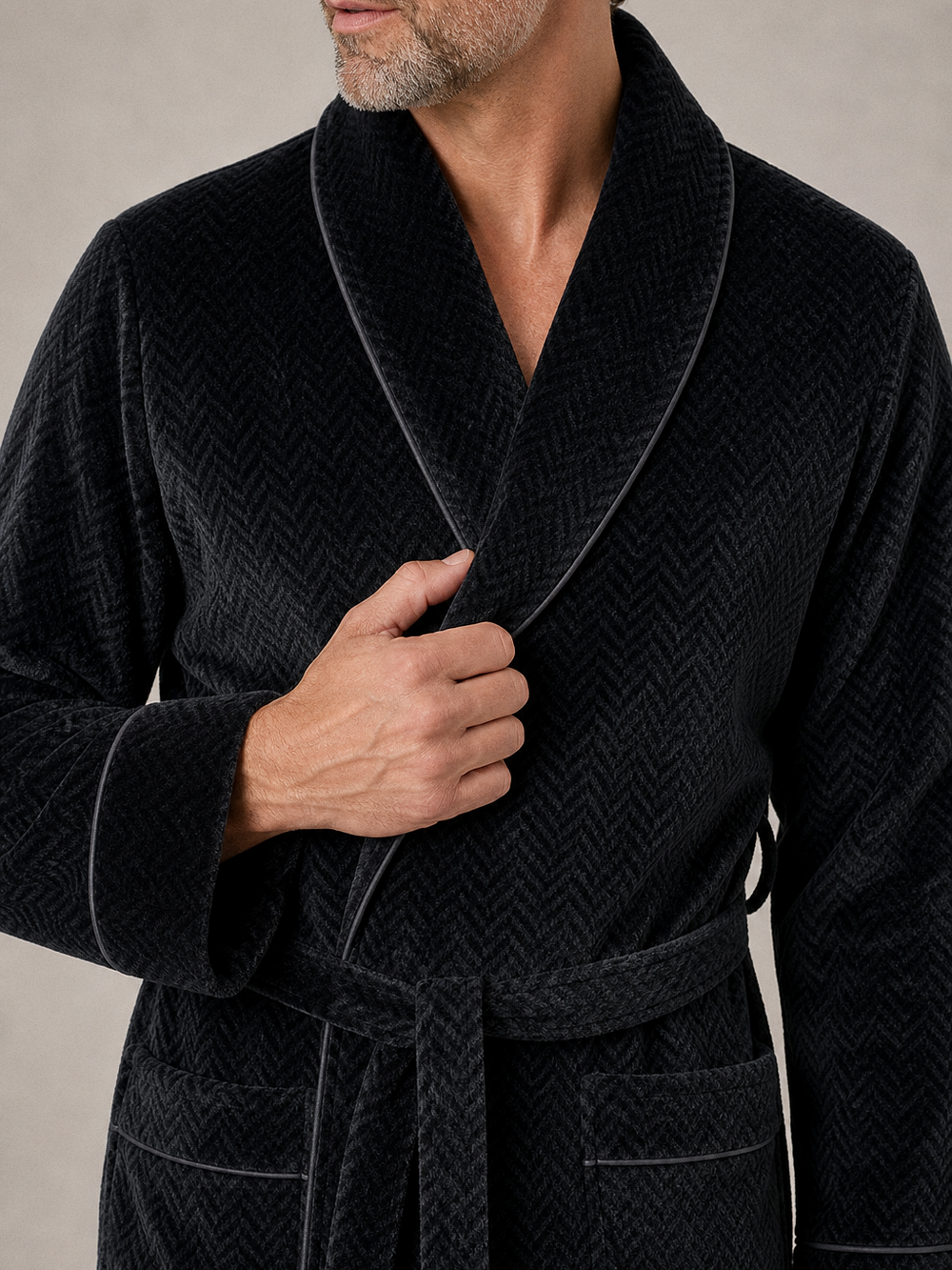 Peignoir homme luxe velours – gros plan matière