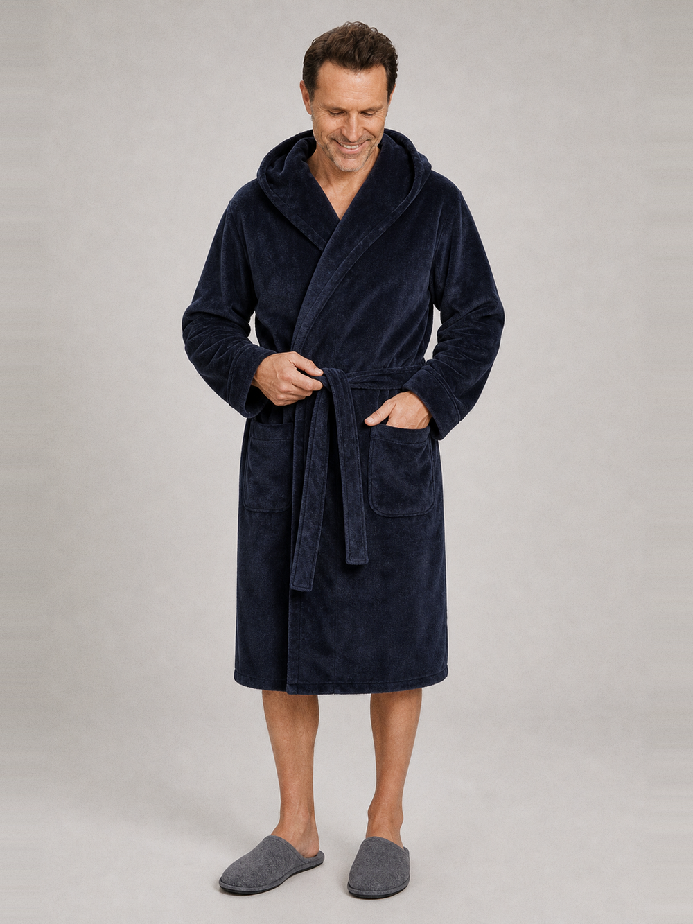 Peignoir homme polaire capuche – ceinture et poches