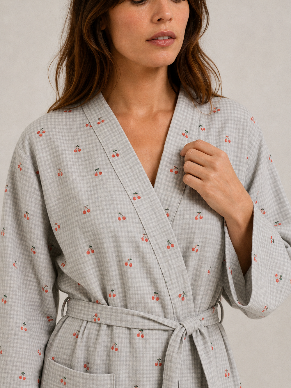 Peignoir kimono coton femme – gros plan matière