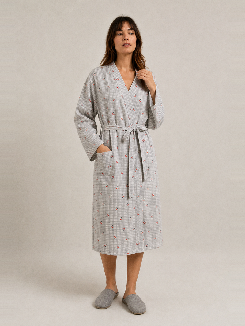 Peignoir kimono coton femme – portée de face