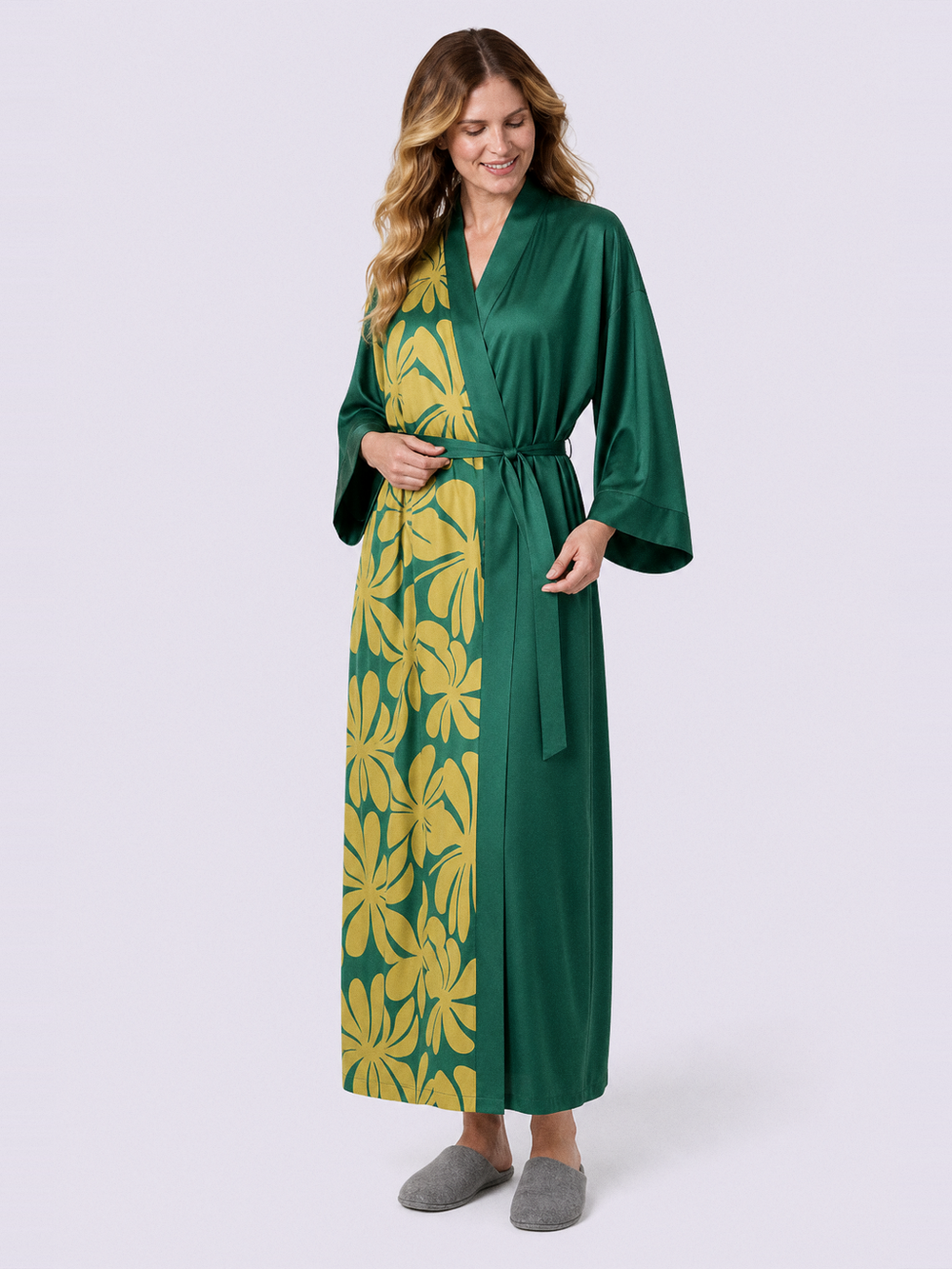 Peignoir kimono femme long – ceinture et poches