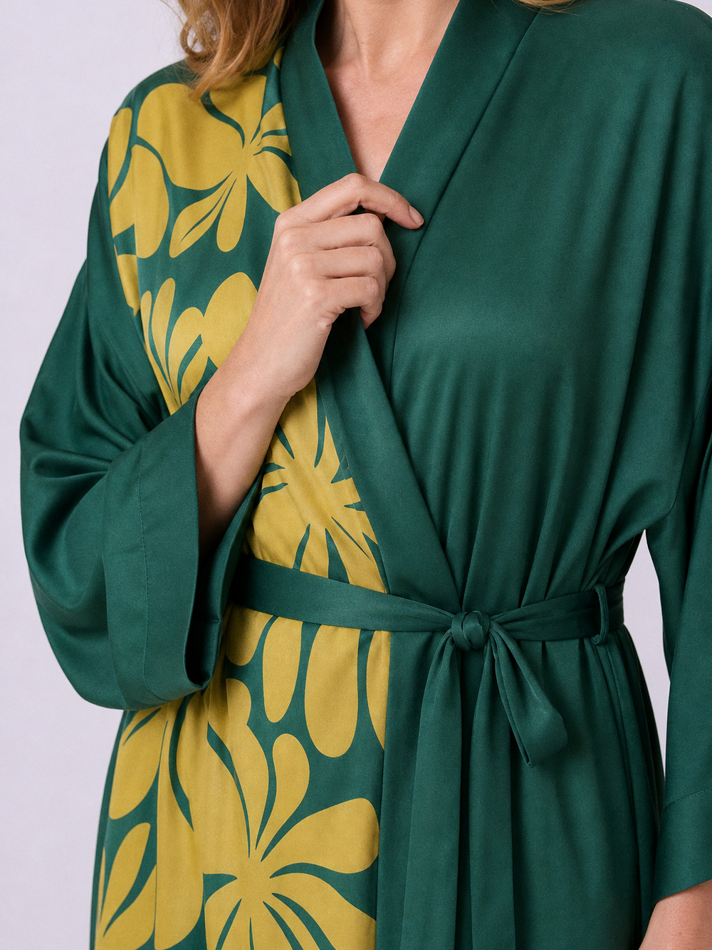 Peignoir kimono femme long – gros plan matière