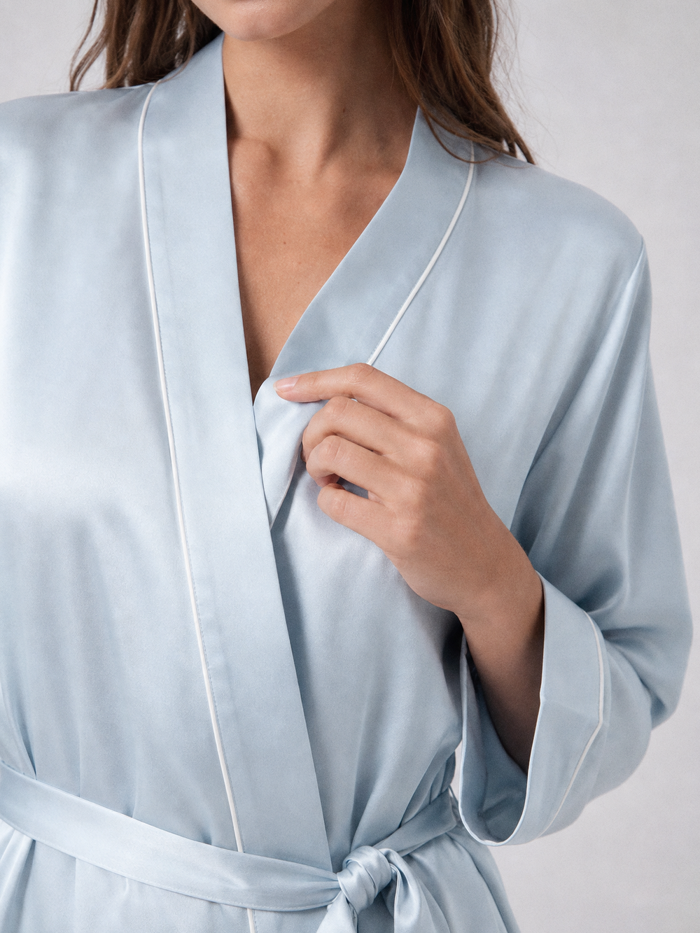 Peignoir kimono soie femme – gros plan matière