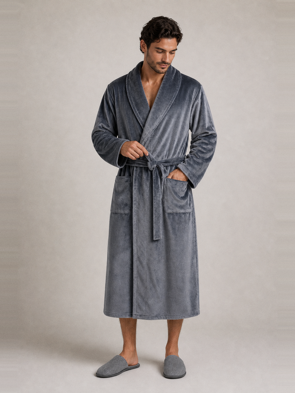 Peignoir long homme polaire – ceinture et poches