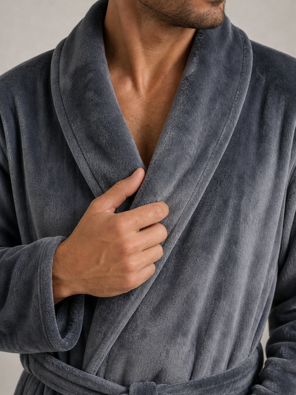 Peignoir long homme polaire – gros plan matière