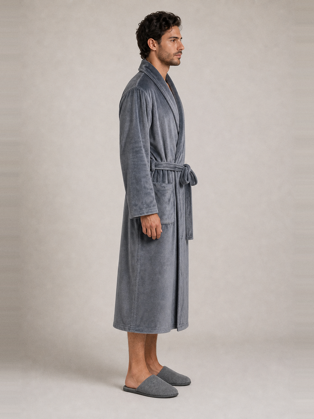 Peignoir long homme polaire – longueur portée de profil
