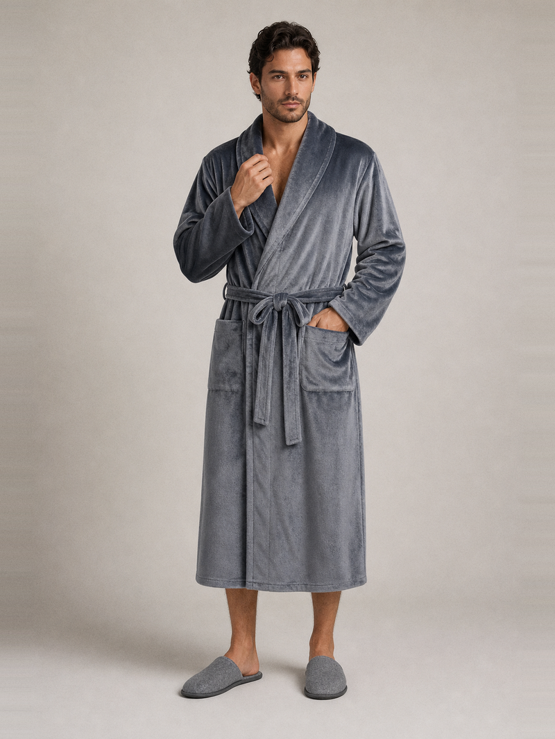 Peignoir long homme polaire – portée de face