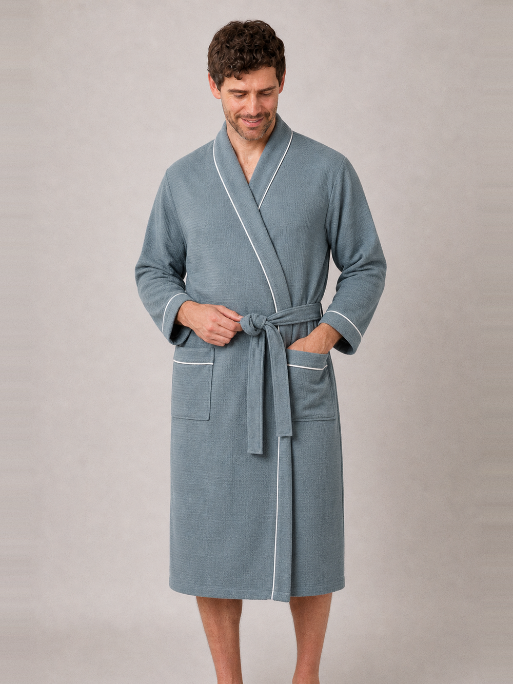 Peignoir nid d'abeille homme grande taille – ceinture et poches